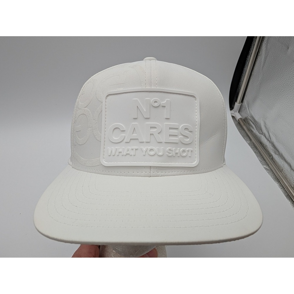 G/FORE White N°1 Cares What You Shot Perforated Snapback Golf Hat Flat Brim Cap